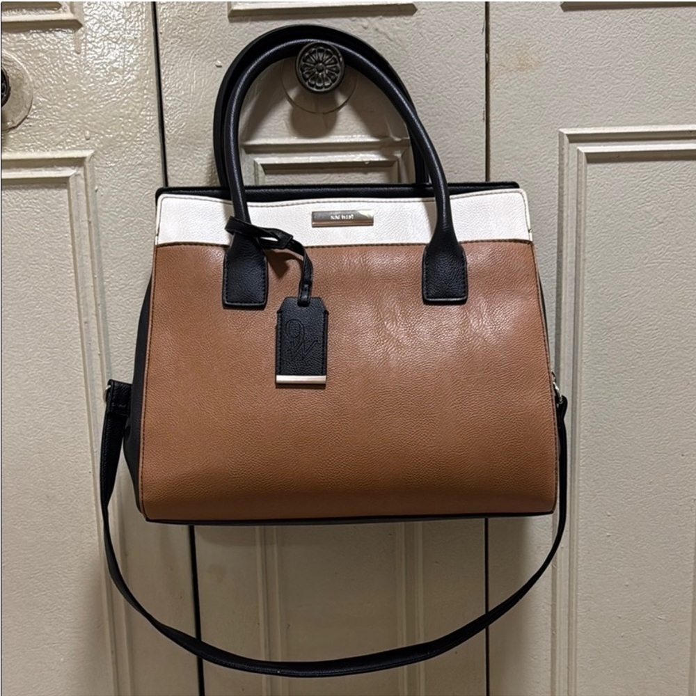 Nine West 🤍 NWOT- Brown and White Leather Handbag with Shoulder Strap - Picture 2 of 6